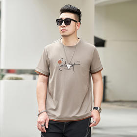 【Q】【新款DMH】大依优型大码男装前后印花圆领短袖T恤加肥加大休闲肥佬男上衣夏季半袖胖子潮款