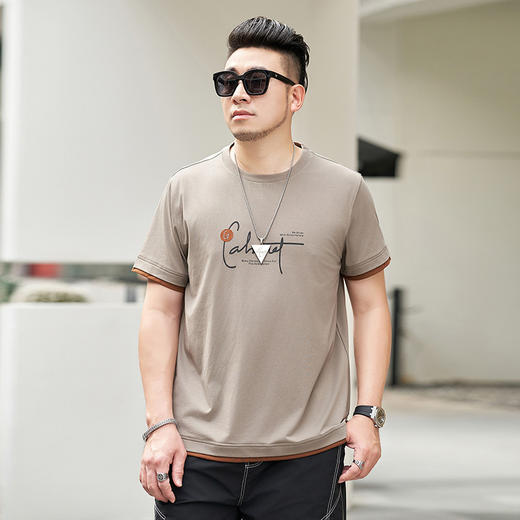 【Q】【新款DMH】大依优型大码男装前后印花圆领短袖T恤加肥加大休闲肥佬男上衣夏季半袖胖子潮款 商品图0