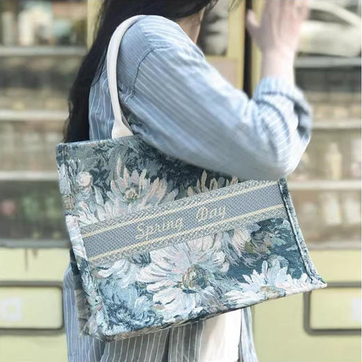 莫奈花园提花油画DIY托特包购物袋手提袋女生小清新麻布袋子定制 商品图4