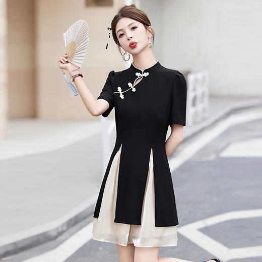 时尚新中式，旗袍盘扣上衣配网纱半身短款茶系两件套HR-HRYZ9650 商品图4