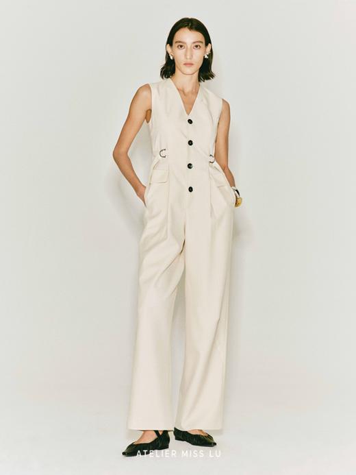 【落日余温】缝线设计可调节腰带无袖连体裤 商品图0