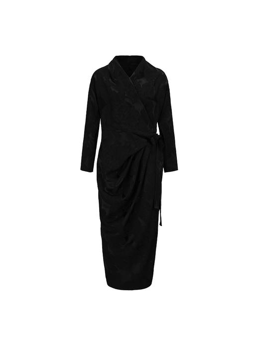 【黑武士】肌理醋酸立裁裹身长袖醋酸连衣裙 商品图4