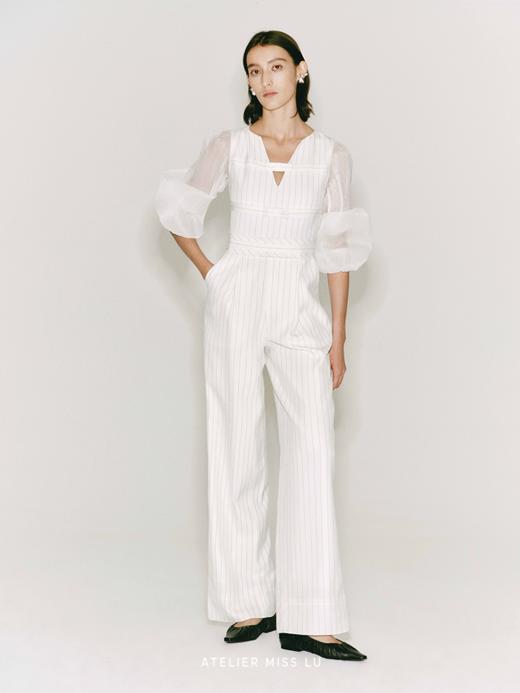 【琴键】细条纹缠绕线条收腰纱袖醋酸连体裤 商品图2