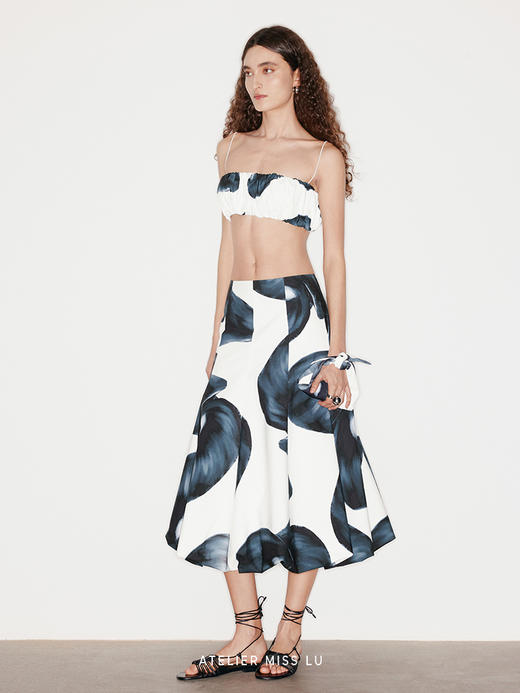 【清晨花园】品牌定染马蹄莲印花中长款花苞半裙 商品图1