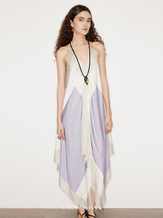 【卡普里海风】几何撞色印花醋酸吊带连衣裙 商品图2