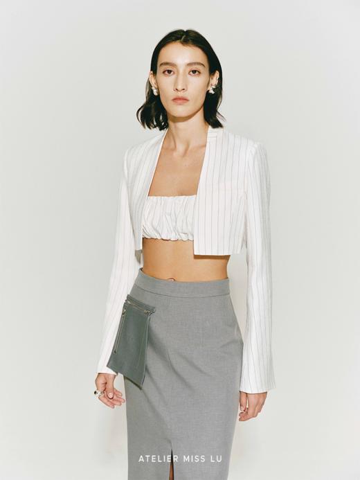 【奶油泡芙】细条纹醋酸抽褶吊带 商品图1