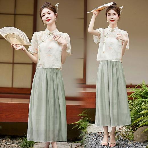 【预订·最迟6天发货】雪纺改良旗袍连衣裙女夏2024年新款复古盘扣新中式清新典雅两件套 商品图1