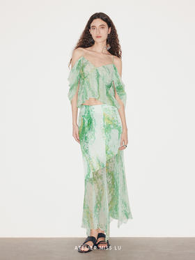 【惬意之园】品牌定染印花桑蚕丝流水袖上衣