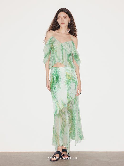 【惬意之园】品牌定染印花桑蚕丝流水袖上衣 商品图0