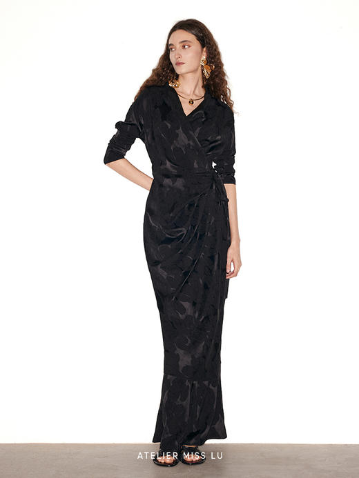 【黑武士】肌理醋酸立裁裹身长袖醋酸连衣裙 商品图1