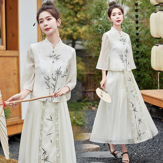 复古新中式，设计感重工上衣半身裙两件套HR-ZMFS24318 商品图3