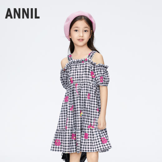 女童纯棉格子裙短袖连衣裙新款安奈儿童装实体店同款AG423775 商品图0