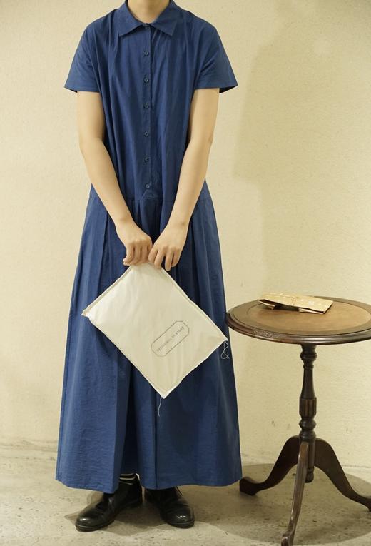 apuntob 小尖领落肩袖蓝色连衣裙(附腰带) 商品图2