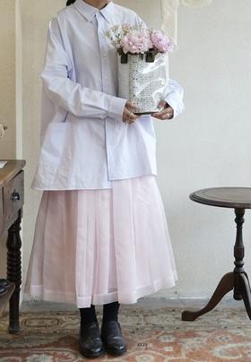 ECOLE DE CURIOSITES 真丝欧根纱面料轻粉半身裙