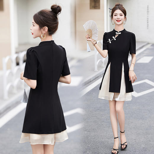 时尚新中式，旗袍盘扣上衣配网纱半身短款茶系两件套HR-HRYZ9650 商品图1