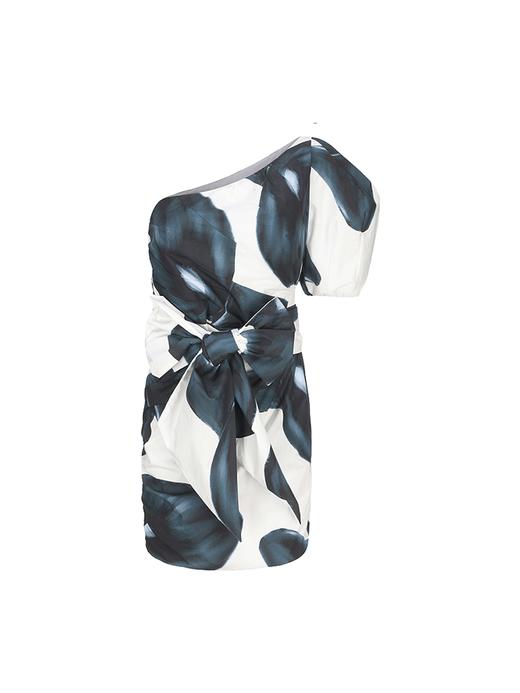 【深海泡沫】品牌定染马蹄莲印花斜肩收腰连衣裙 商品图4