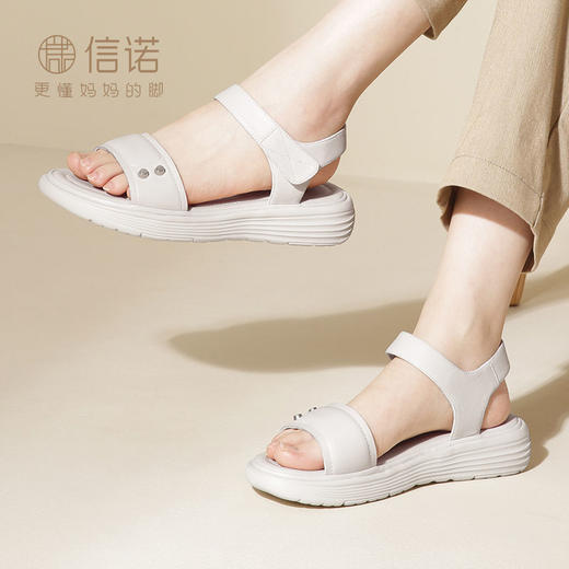 信诺真皮轻软凉鞋女士新款夏季厚底平底舒适防滑妈妈超软低跟女鞋L323-19 商品图2