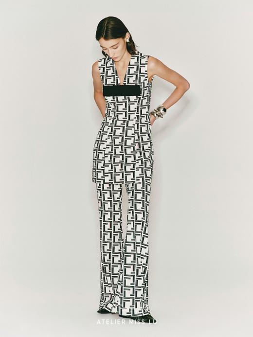 【日网】品牌定制印花蝴蝶结撞色收腰A字连衣裙 商品图0