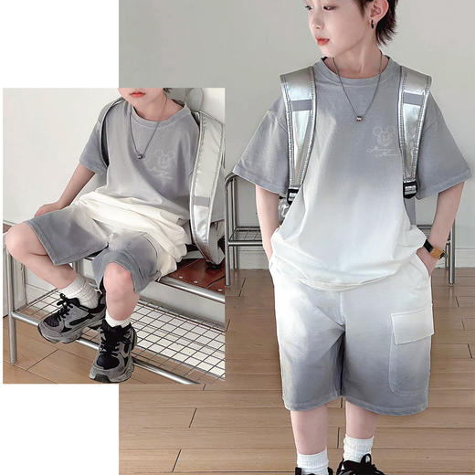 迪士尼米奇印花24夏季男女短袖套装凉感渐变色清爽出游休闲两件套ZD2DT027 商品图1