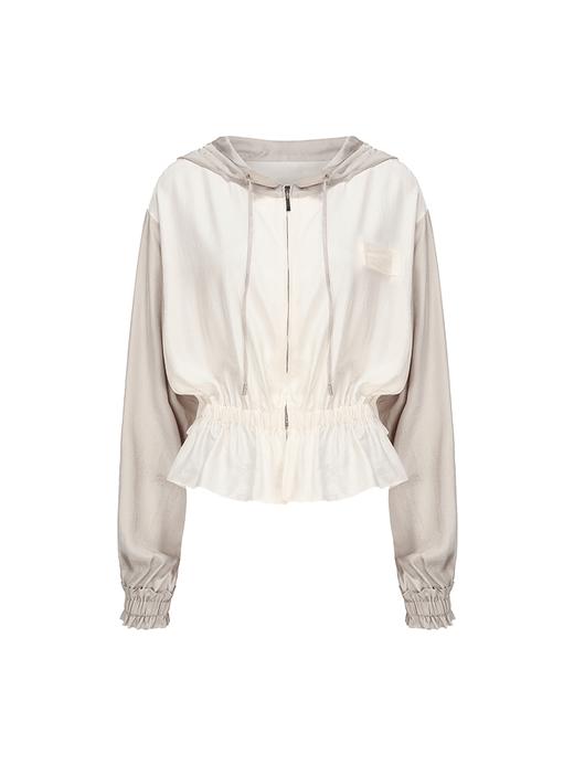 【香槟沙滩】撞色拼接复古连帽拉链醋酸上衣 商品图4