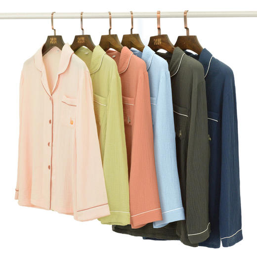 A类双层纱绉布 100%长绒棉纯棉面料睡衣套装 可外穿情侣睡衣 纯棉女士家居服套装 商品图4