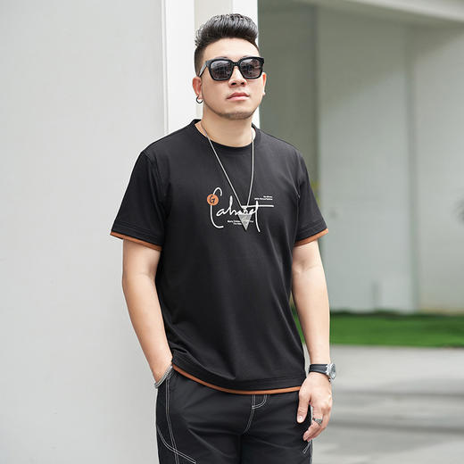 【Q】【新款DMH】大依优型大码男装前后印花圆领短袖T恤加肥加大休闲肥佬男上衣夏季半袖胖子潮款 商品图1