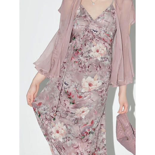 【秒杀】COCOBELLA手工捏褶雪纺花卉吊带裙夏度假风飘带连衣裙FR0023 商品图2