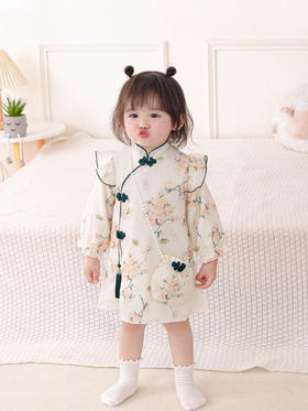 婴儿新中式旗袍盘扣裙2024春季女宝宝公主连衣裙女童春秋裙子