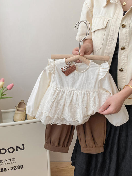 【棉布刺绣长袖套装】女童春季套装2024新款儿童洋气时髦韩版宝宝春秋装休闲裤子两件套 商品图1