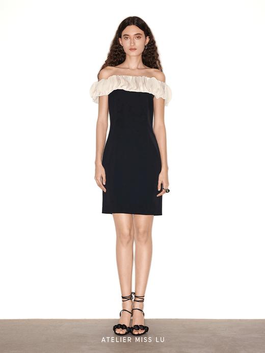 【赫拉】层叠立体圆片拼接一字肩收腰连衣裙 商品图0