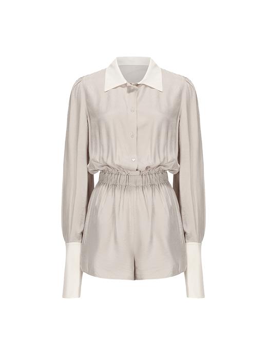 【南法假日】衬衫式设计松紧收腰醋酸连体裤 商品图4