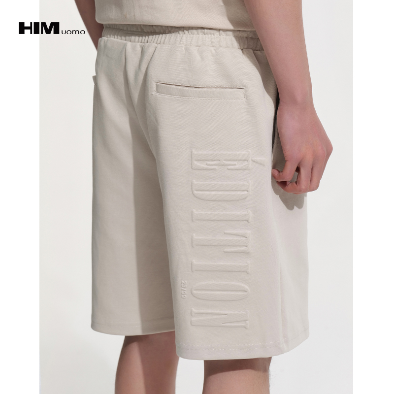 HIM漢崇  简约压印休闲短裤男士舒适透气直筒运动五分裤 2026夏季