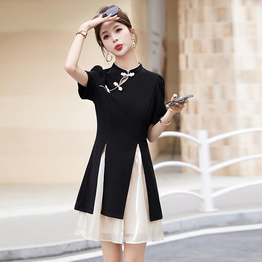 时尚新中式，旗袍盘扣上衣配网纱半身短款茶系两件套HR-HRYZ9650 商品图6