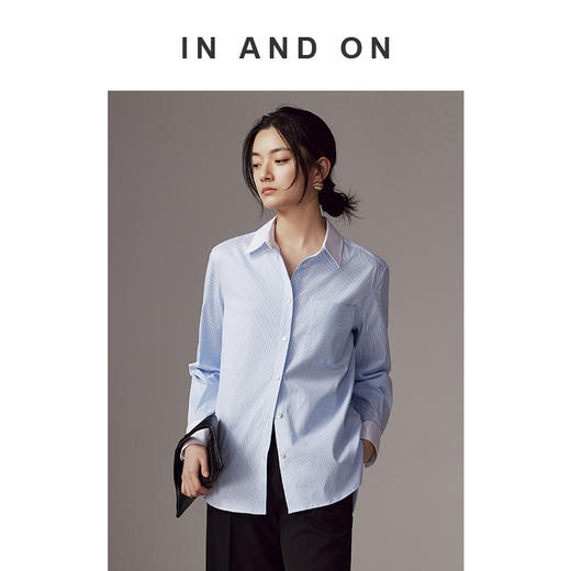 54128   IN AND ON 新款 条纹撞白拼接长袖衬衫 RJ004 商品图4