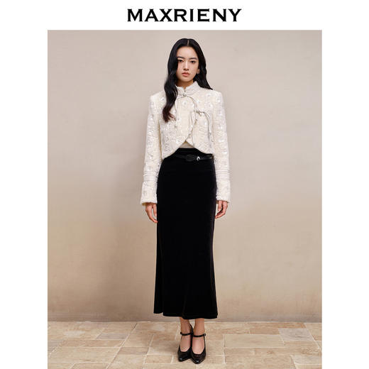 MAXRIENY国风新中式绣花外套截短版型2023秋冬新款盘扣棉服女(货号:MS88JA770) 商品图1