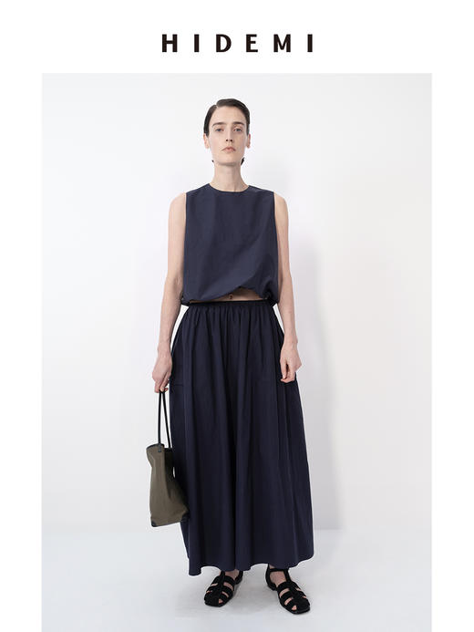 HIDEMI 微褶皱水洗棉简约设计大口袋休闲伞状上衣半身裙套装 商品图8