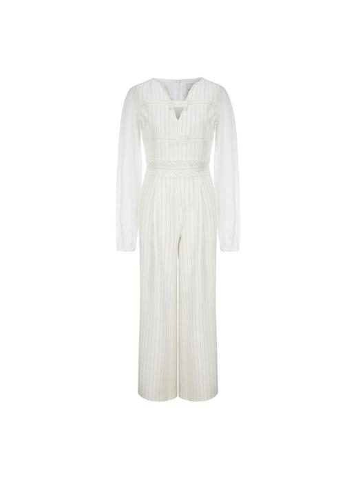 【琴键】细条纹缠绕线条收腰纱袖醋酸连体裤 商品图4