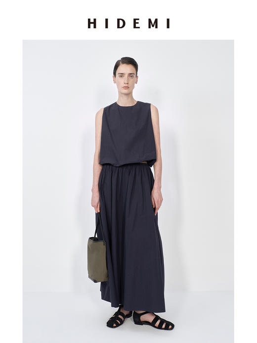 HIDEMI 微褶皱水洗棉简约设计大口袋休闲伞状上衣半身裙套装 商品图9