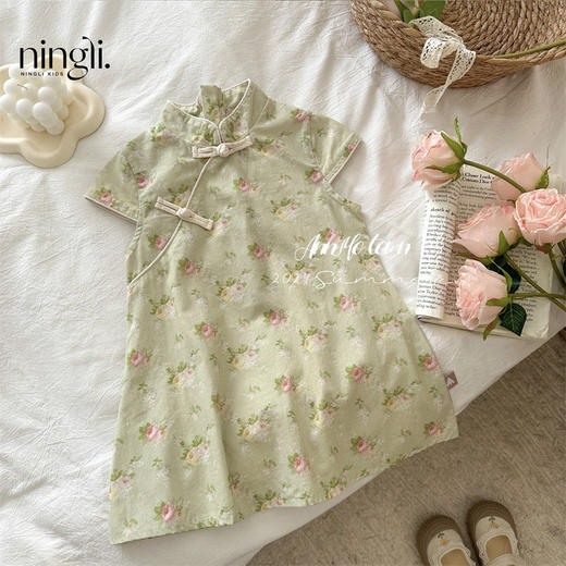 【清新甜美范！】柠里新中式连衣裙女童2024夏新款儿童甜美小清新国风盘扣旗袍裙潮 商品图5