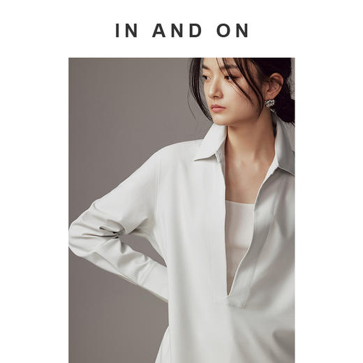 IN AND ON 新款 经典款叠穿神器 深V领长袖衬衫54136 商品图0