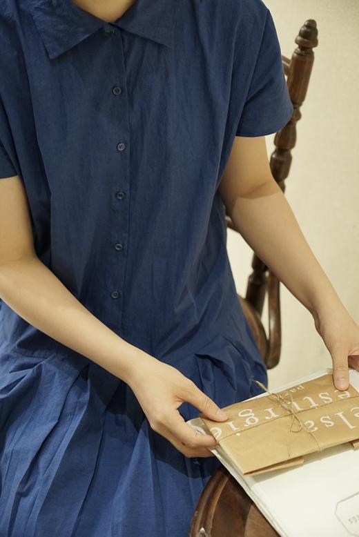 apuntob 小尖领落肩袖蓝色连衣裙(附腰带) 商品图8