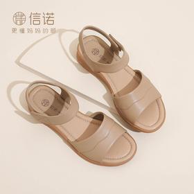 信诺 真皮舒适女鞋 2024新款夏季外穿平跟中年妈妈鞋一字带女凉鞋L368-11