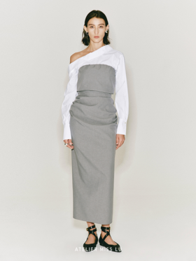 【未眠】褶皱设计抹胸收腰立裁连衣裙