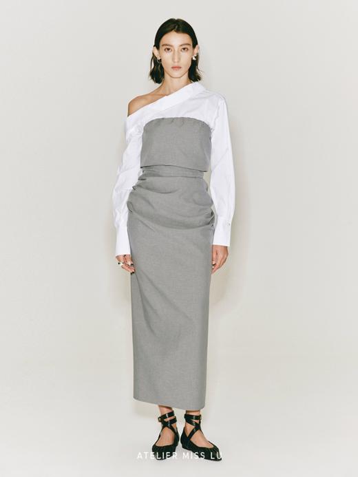 【未眠】褶皱设计抹胸收腰立裁连衣裙 商品图0