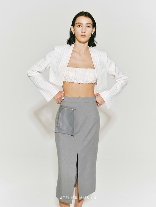 【奶油泡芙】细条纹醋酸抽褶吊带 商品图3