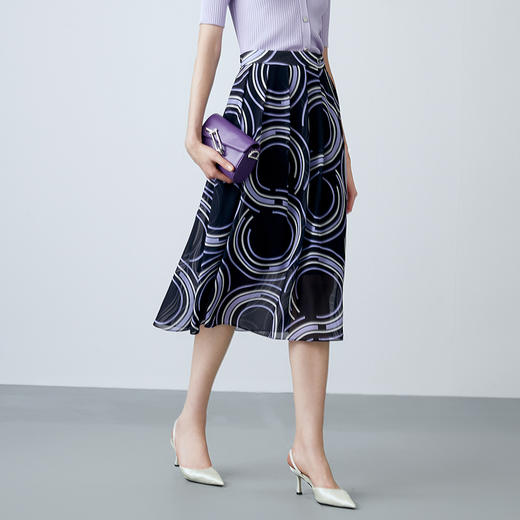 EITIE爱特爱夏季新款高腰a字飘逸印花通勤半身裙7806508 商品图2