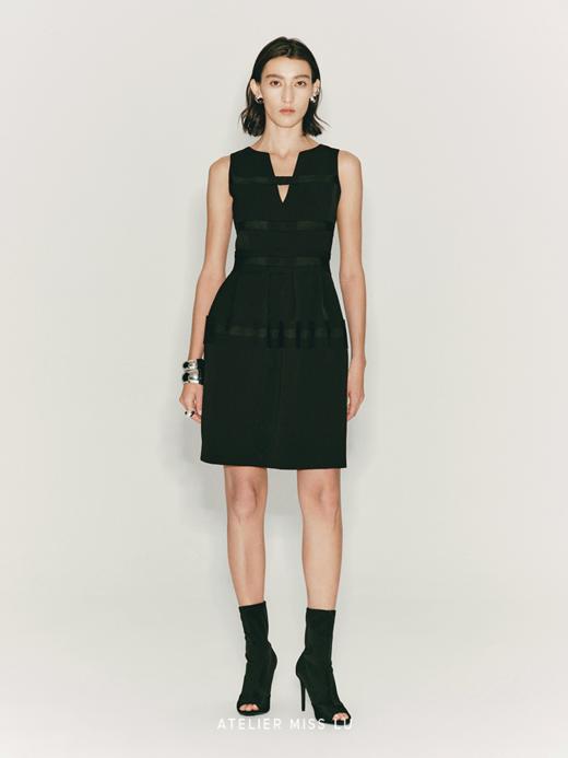 【无星夜】缠绕线条收腰廓形无袖连衣裙 商品图0