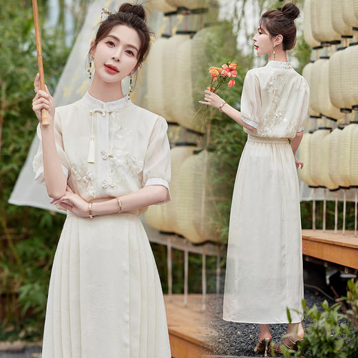 复古新中式，透气设计感流苏重工刺绣上衣裙子两件套HR-ZMFS24320 商品图3