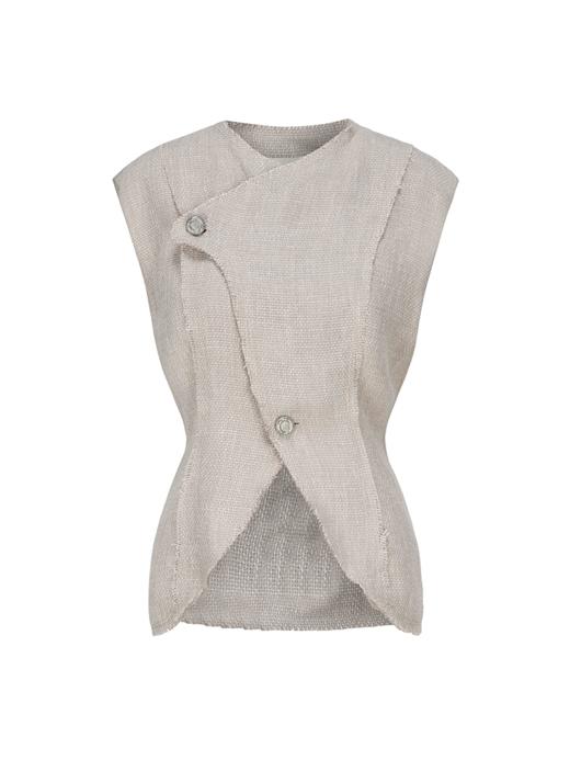 【陨石拿铁】毛边设计交叠领无袖宽肩收腰马甲 商品图4