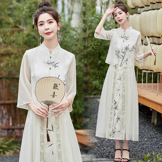 复古新中式，设计感重工上衣半身裙两件套HR-ZMFS24318 商品图0